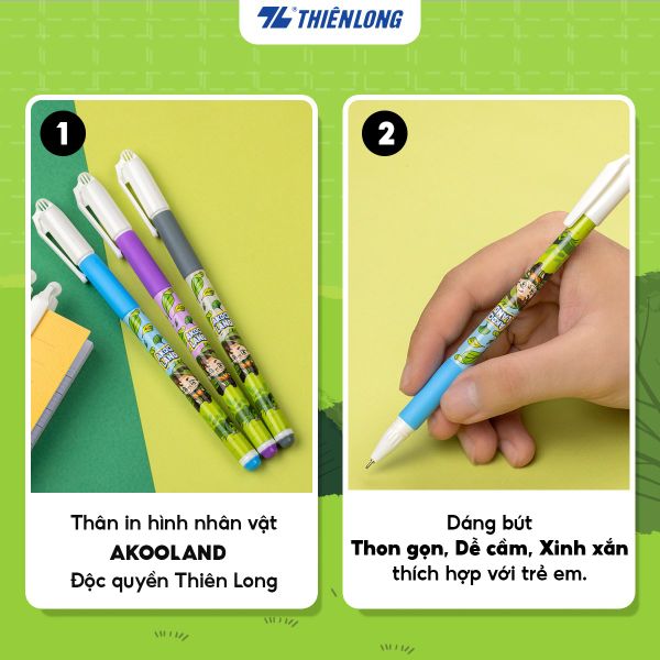 Bút Gel Thiên Long GEL-012/AK – Nét 0.5mm, Nhân vật Akooland Tahi cầm chắc tay