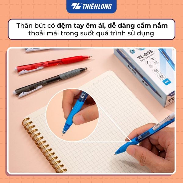 Đầu bút TL-095 0.5 mm cho nét mảnh, mực ra đều.