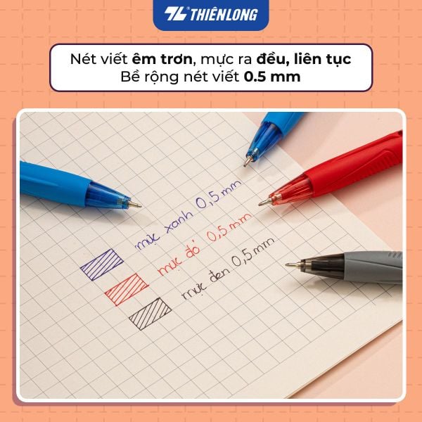 Đầu bút TL-095 0.5 mm cho nét mảnh, mực ra đều.