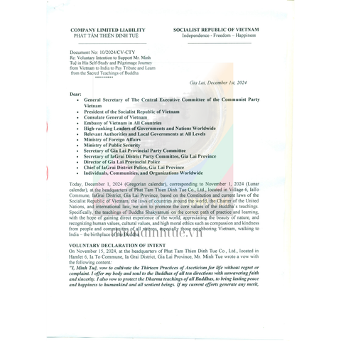 Mong muốn phát tâm tự nguyện giúp đỡ hỗ trợ Ông Minh Tuệ trong quá trình tự tu học, tập theo lời Phật dạy chặng đường từ Việt Nam sang đất nước Ấn Độ để đảnh lễ 4 thánh tích học tập tri ân về Đức Phật
