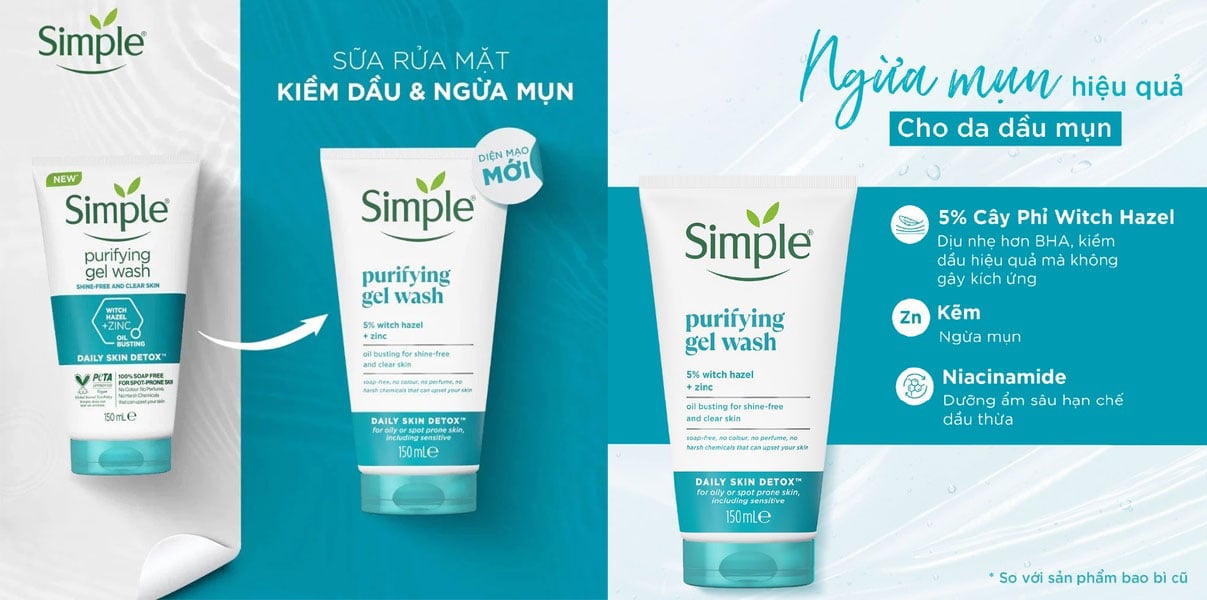 Sữa rửa mặt Simple Daily Skin Detox Purifying Facial Wash 150ml