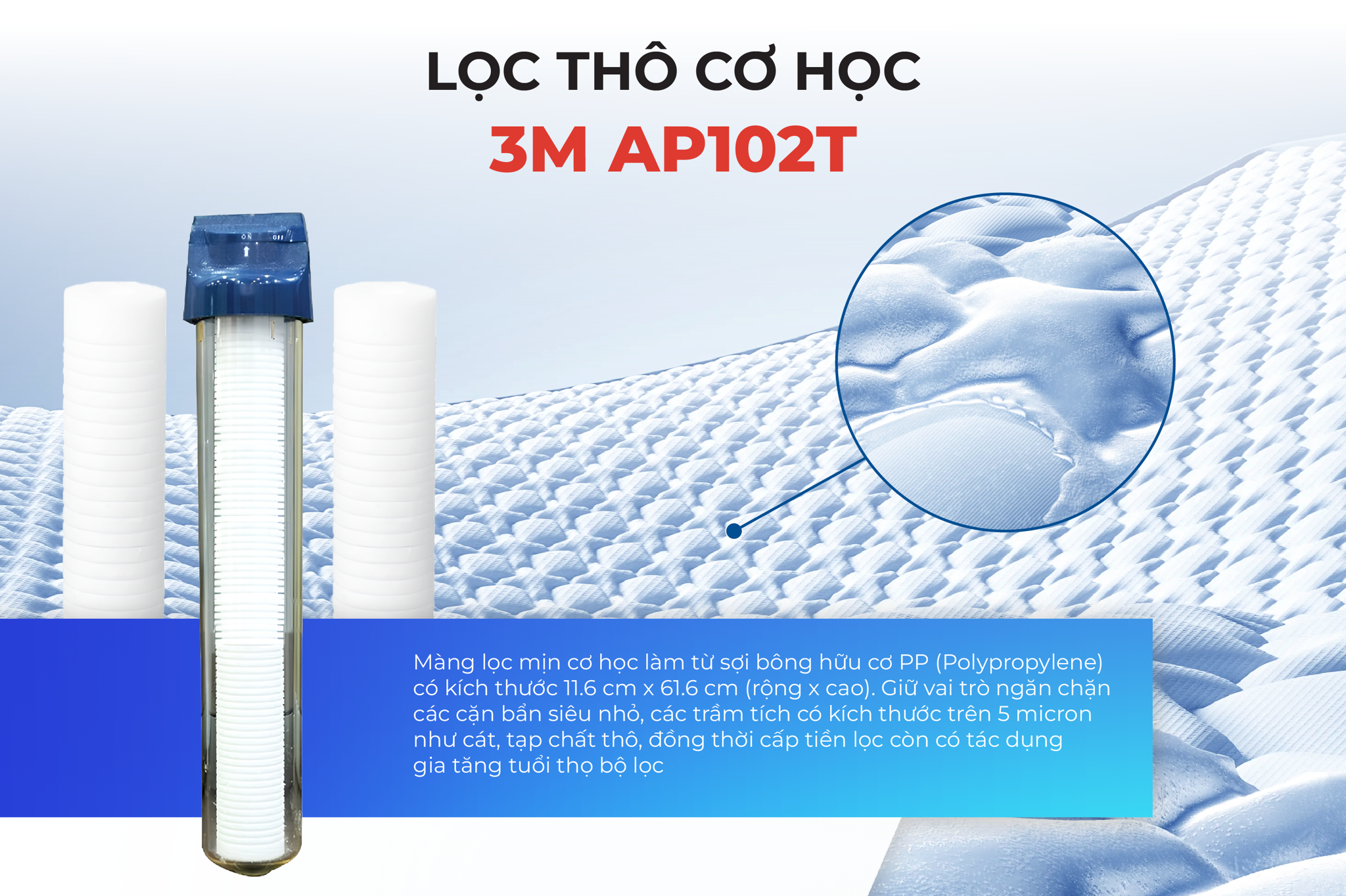 Màng lọc mịn cơ học của 3M AP102T loại bỏ hiệu quả các cặn bẩn kích thước lớn hơn 5 micron