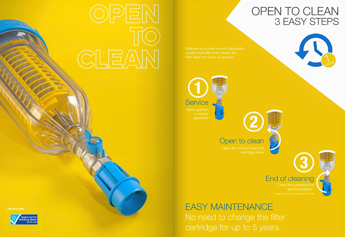 Lõi lọc chặn Hydra RAH được tích hợp van xả cặn giúp sục rửa ngược nhanh chóng