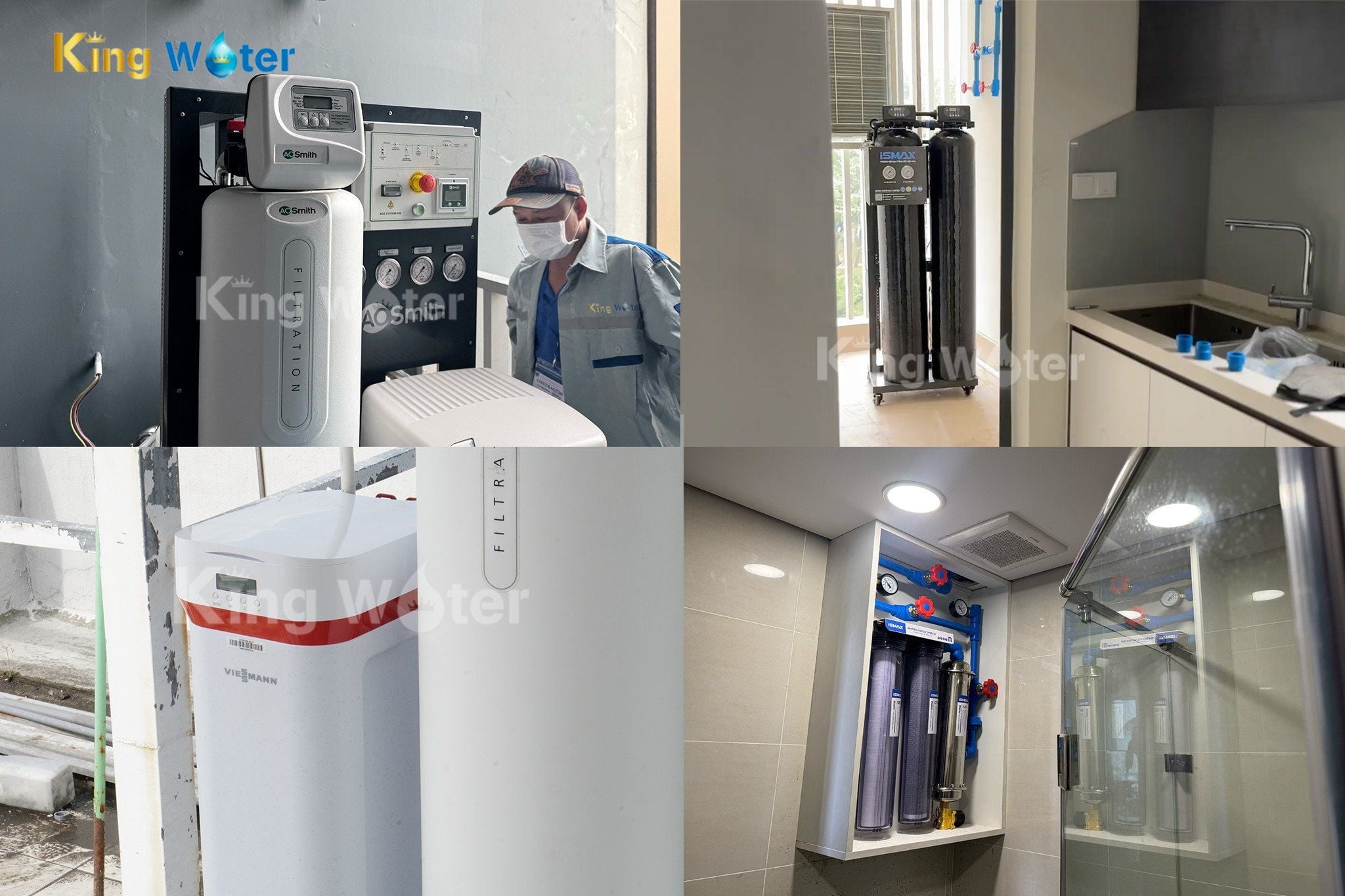 Hình ảnh thực tế khi lắp đặt sản phẩm lọc tổng chung cư tại KingWater