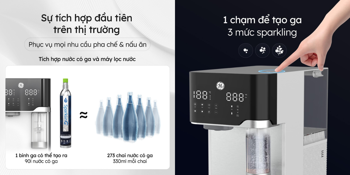 Máy lọc nước GE CTS10 tích hợp chế độ sparkling tạo nước có ga tiện lợi