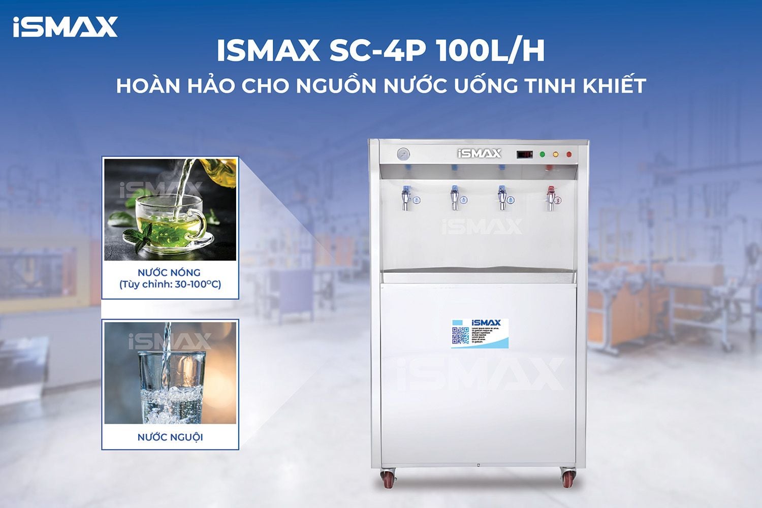 Hệ thống RO bán công nghiệp iSMAX SC-4P 100L/H sở hữu 2 chế độ Nóng - Nguội tiện lợi