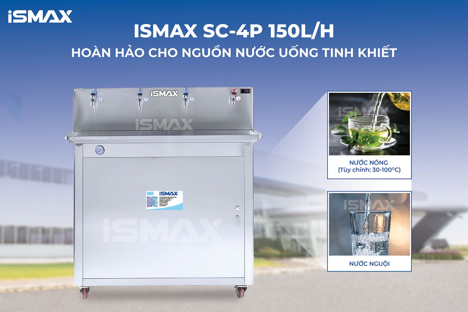 Máy RO bán công nghiệp iSMAX SC-4P 150L/H tích hợp 2 chế độ Nóng - Nguội tiện lợi