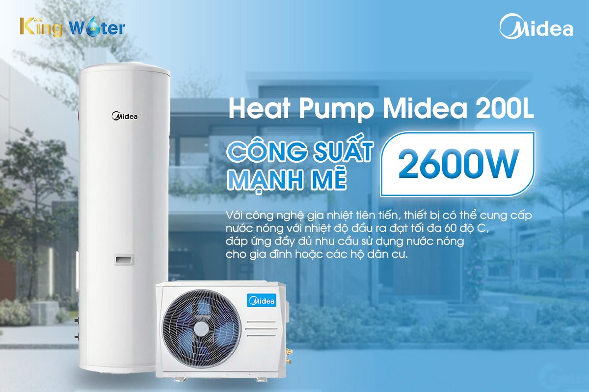 Lưu lượng nước nóng đầu ra từ Heat Pump Midea 200L đạt từ 0.0441 đến 0.0562 m³/h