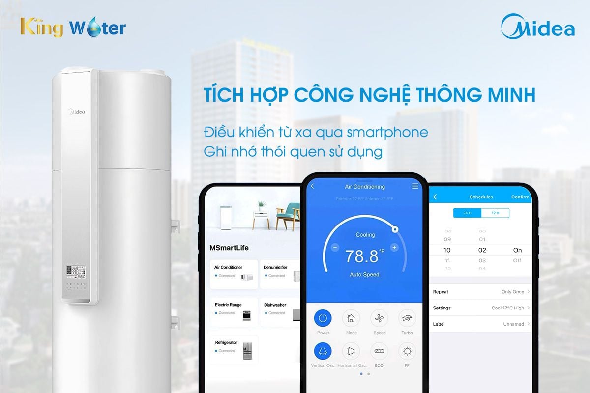 Tính năng điều khiển thông minh trên bơm nhiệt tích hợp Midea  RSJ-08/80RDN7-B1