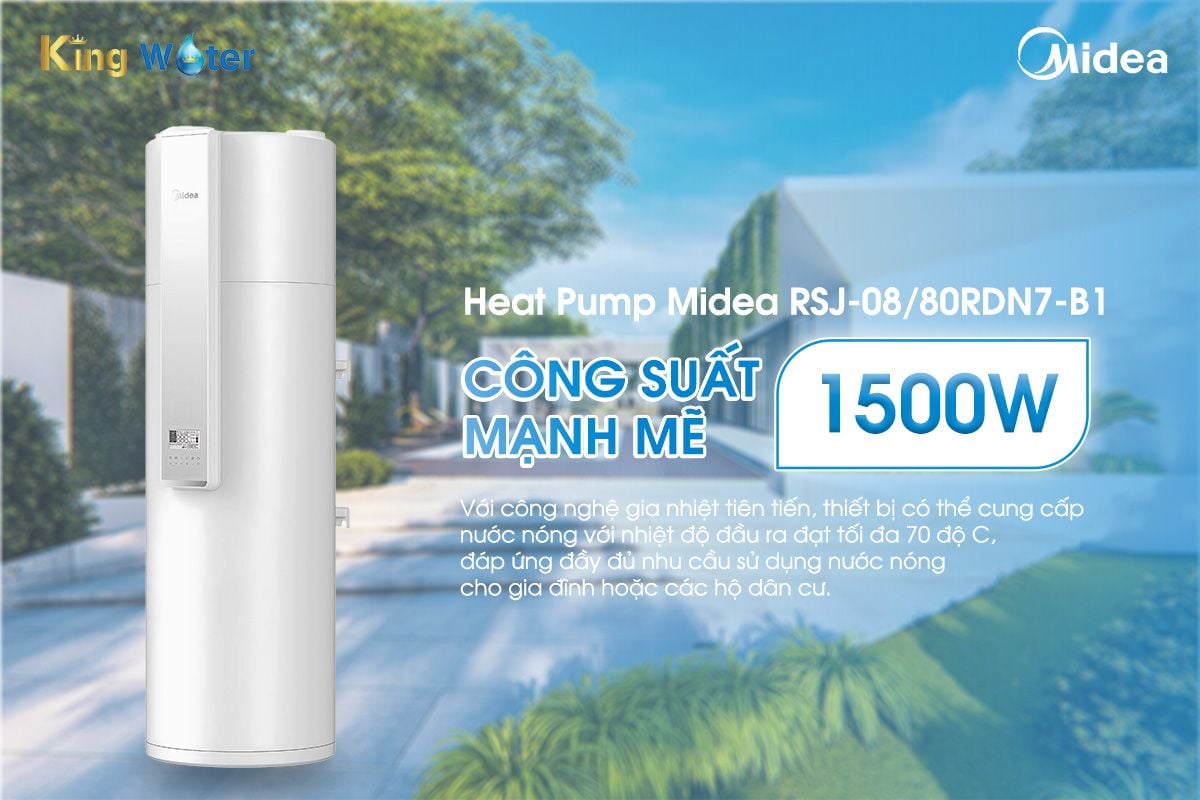 Với công suất 1500W, máy nước nóng bơm nhiệt Midea RSJ-09/100RDN7-B1 gia nhiệt nước nhanh chóng