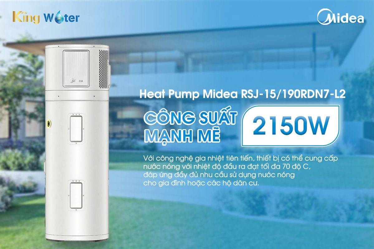 Với công suất 2150W, bơm nhiệt Midea RSJ-15/190RDN7-L2 có khả năng gia nhiệt nước nhanh chóng