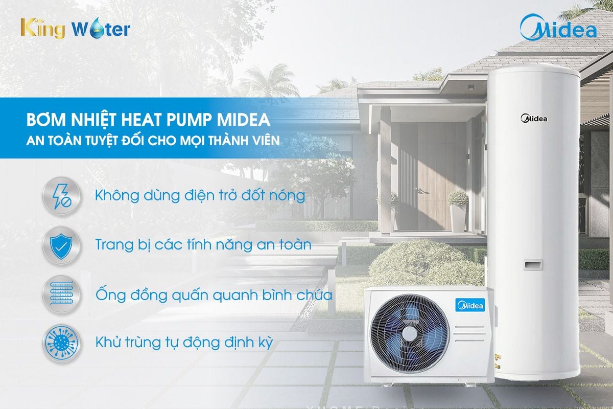 Máy nước nóng bơm nhiệt tách rời Heat Pump Midea 200L đảm bảo an toàn tối ưu