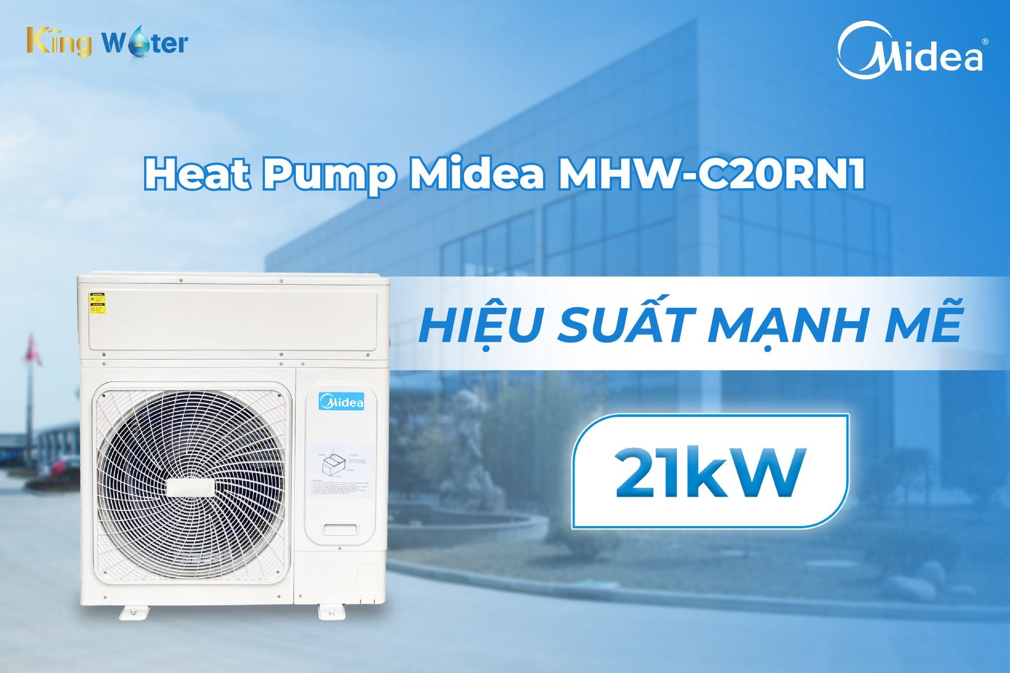 Bơm nhiệt Midea MHW-C20RN1 cung cấp nước nóng liên tục với lưu lượng đầu ra đạt 450L/H