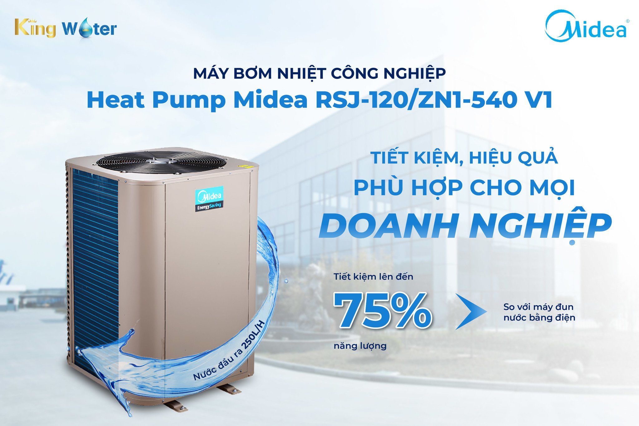 Bơm nhiệt công nghiệp Heat Pump Midea RSJ-120/ZN1-540V1 có COP đạt gần 4.0