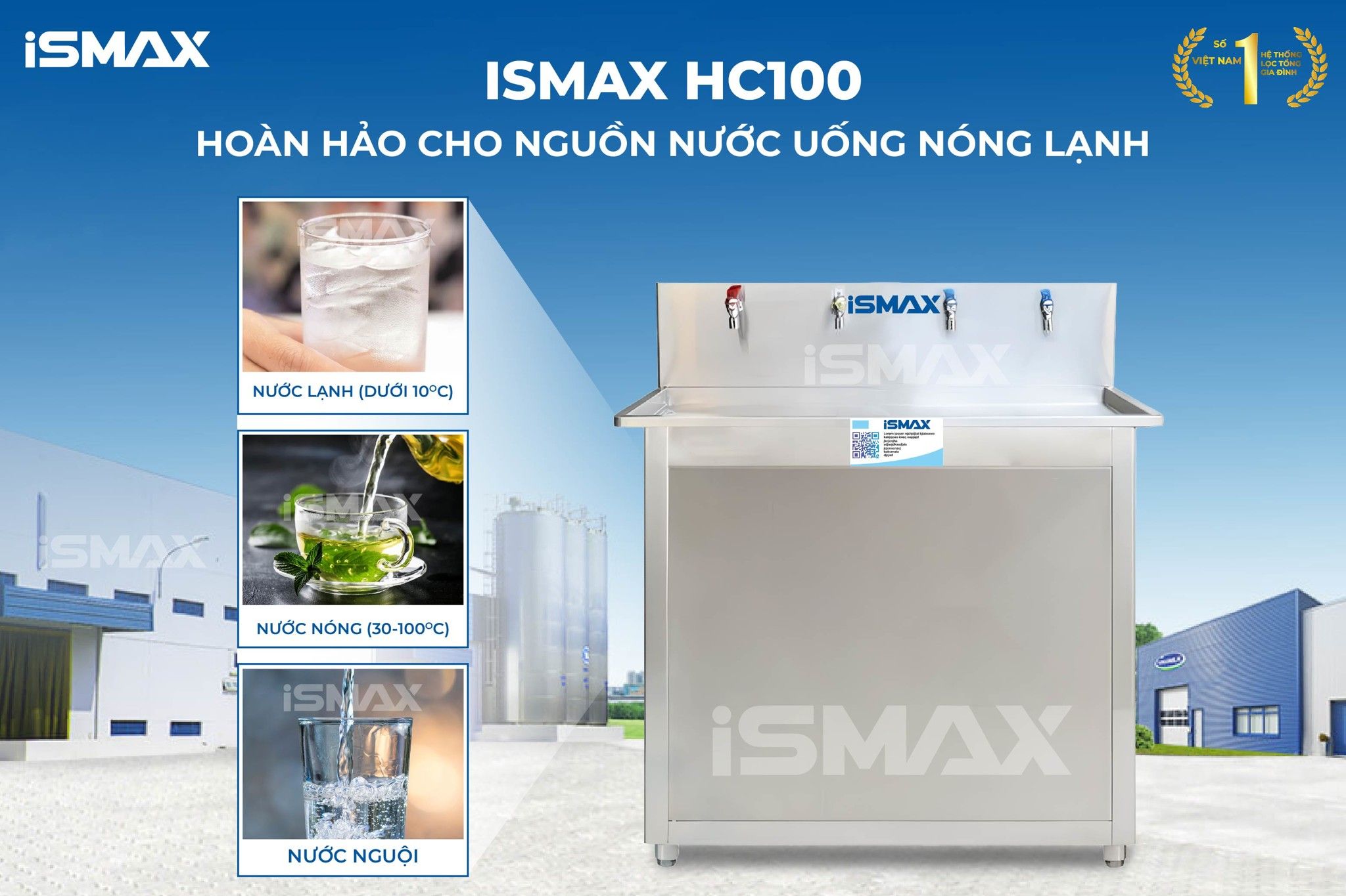 iSmax RO-HC100 mang đến nguồn nước tinh khiết bù khoáng với&nbsp; 3 nhiệt độ Nóng - Lạnh - Nguội