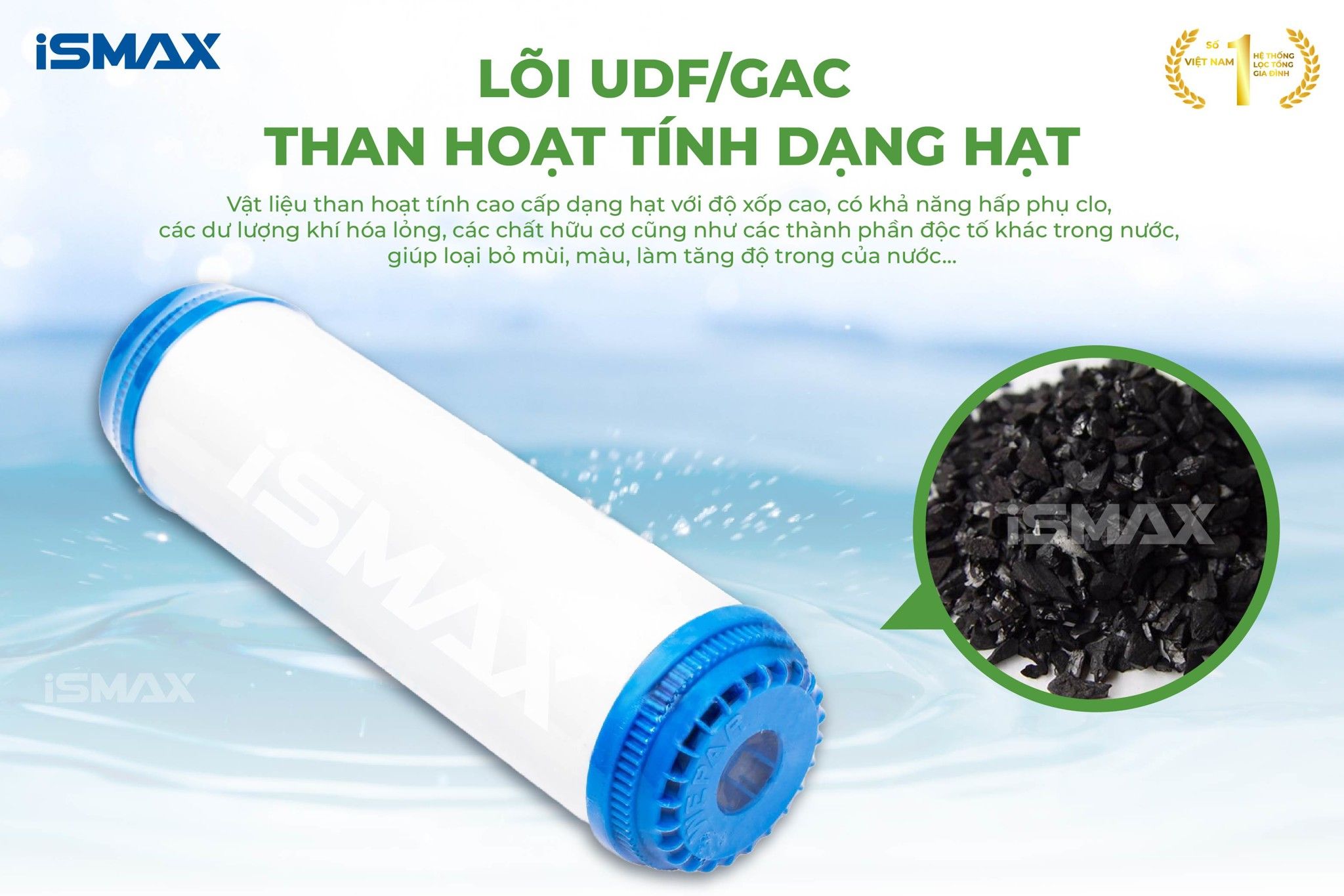 Lõi lọc UDF/GAC được làm từ than hoạt tính cao cấp dạng hạt có cấu trúc xốp rỗng