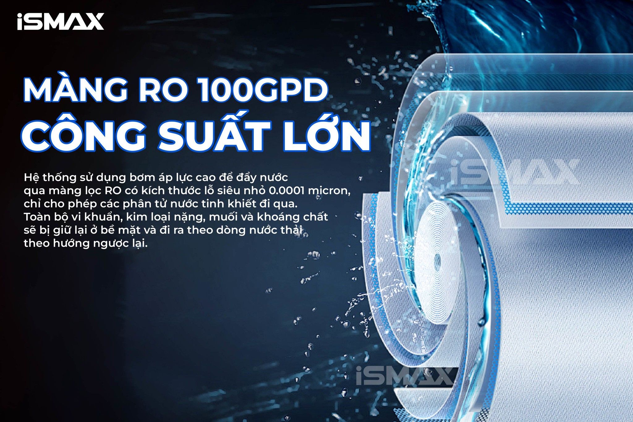 Màng R.O với kích thước lỗ siêu nhỏ chỉ 0.0001 micron, lọc sạch nước đến từng phân tử