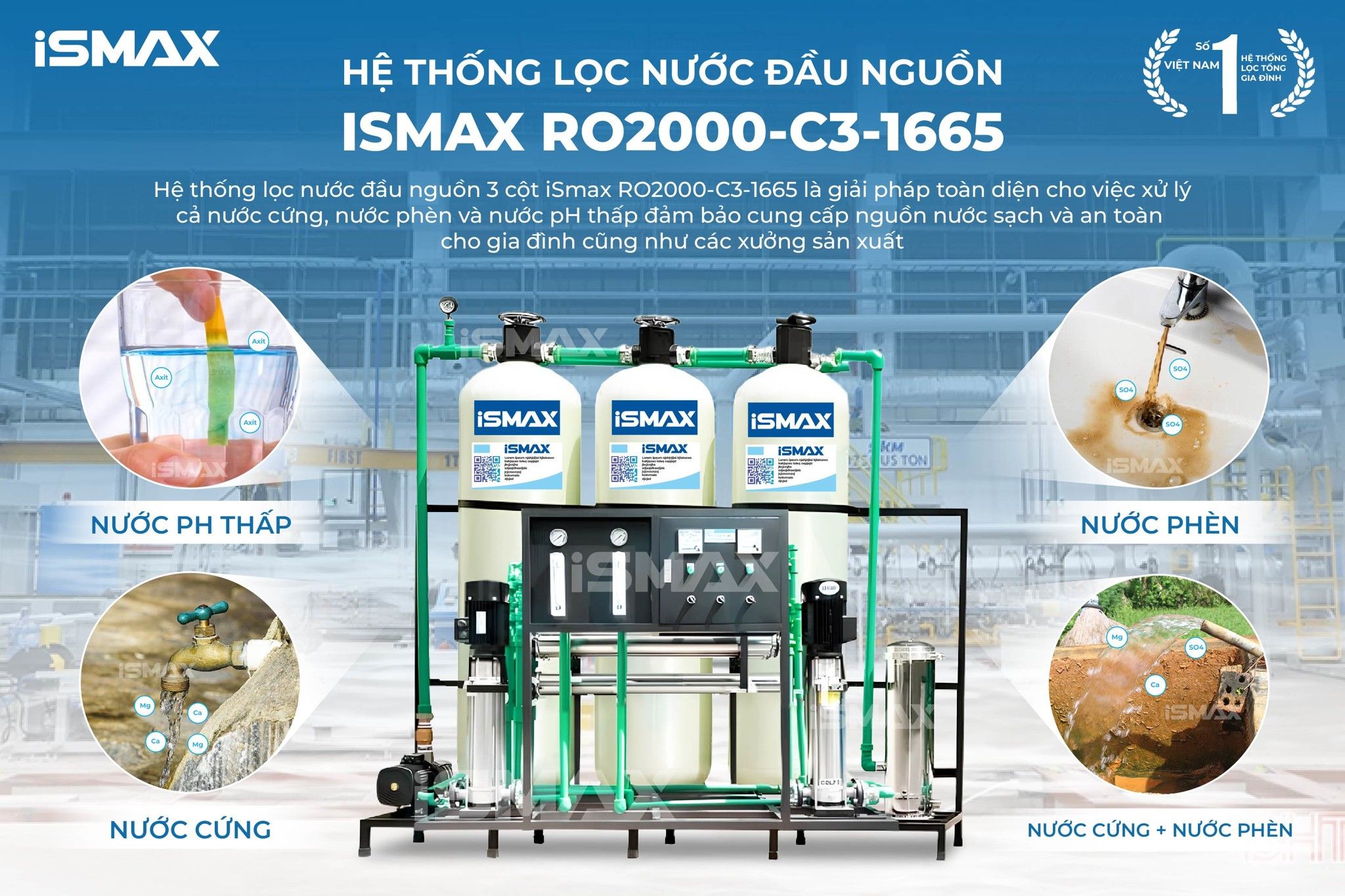 iSmax RO2000-C3-1665&nbsp;phục vụ nguồn nước uống chất lượng cao, công suất lớn