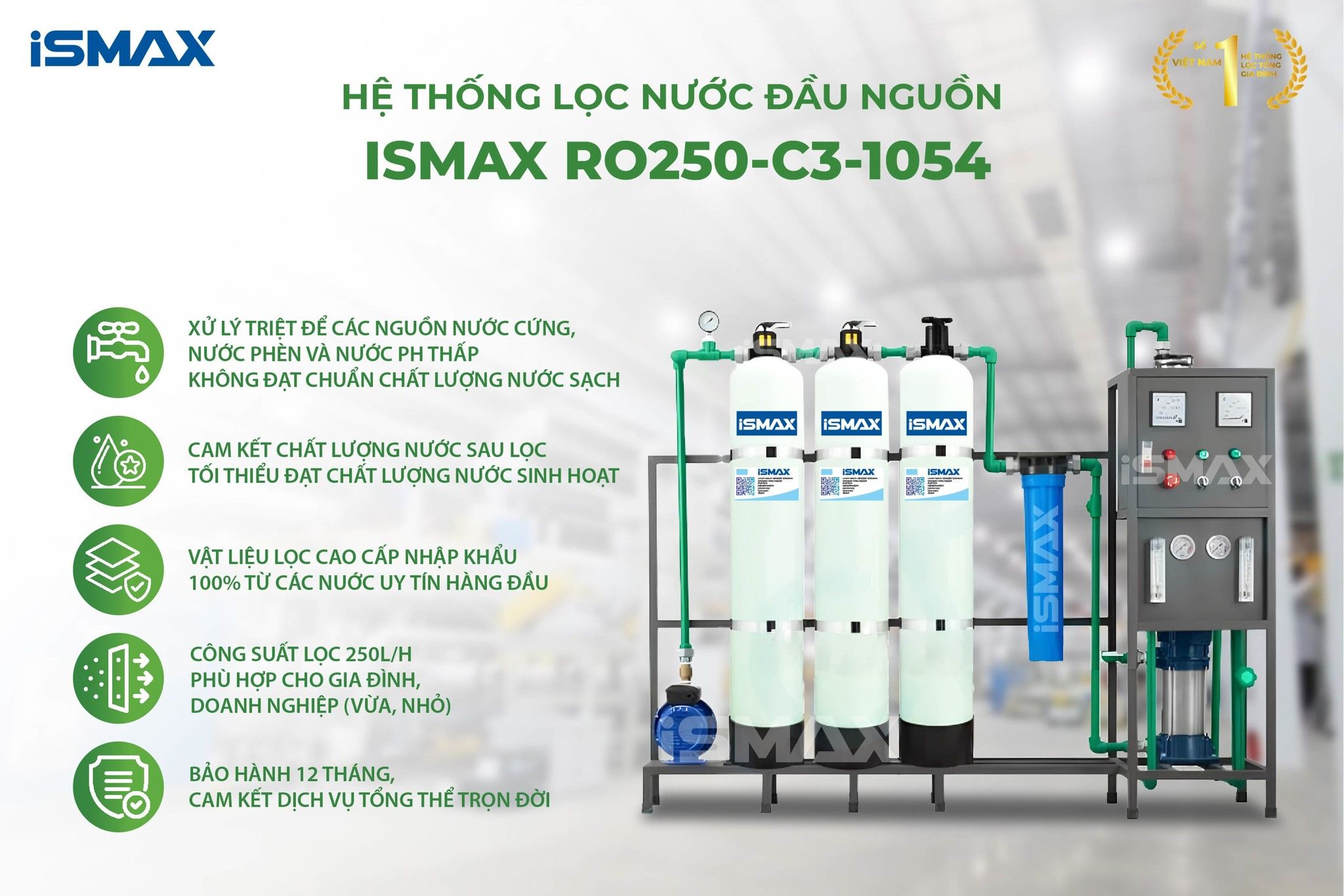Dàn lọc iSmax RO250-C3-1504 mang đến nhiều lợi ích cho sức khỏe và kinh tế