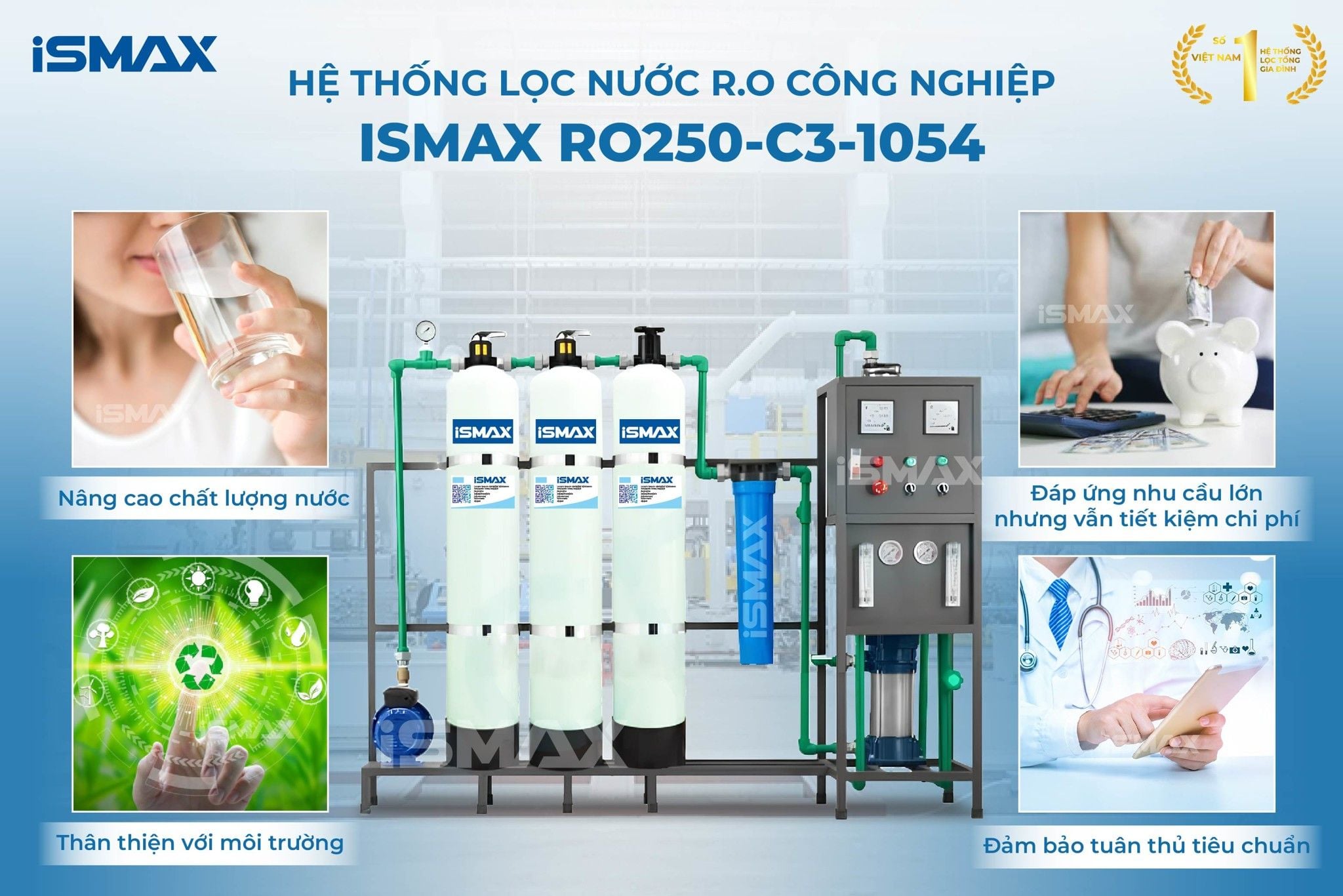 Dàn lọc iSmax RO250-C3-1504 mang đến nhiều lợi ích cho sức khỏe và kinh tế