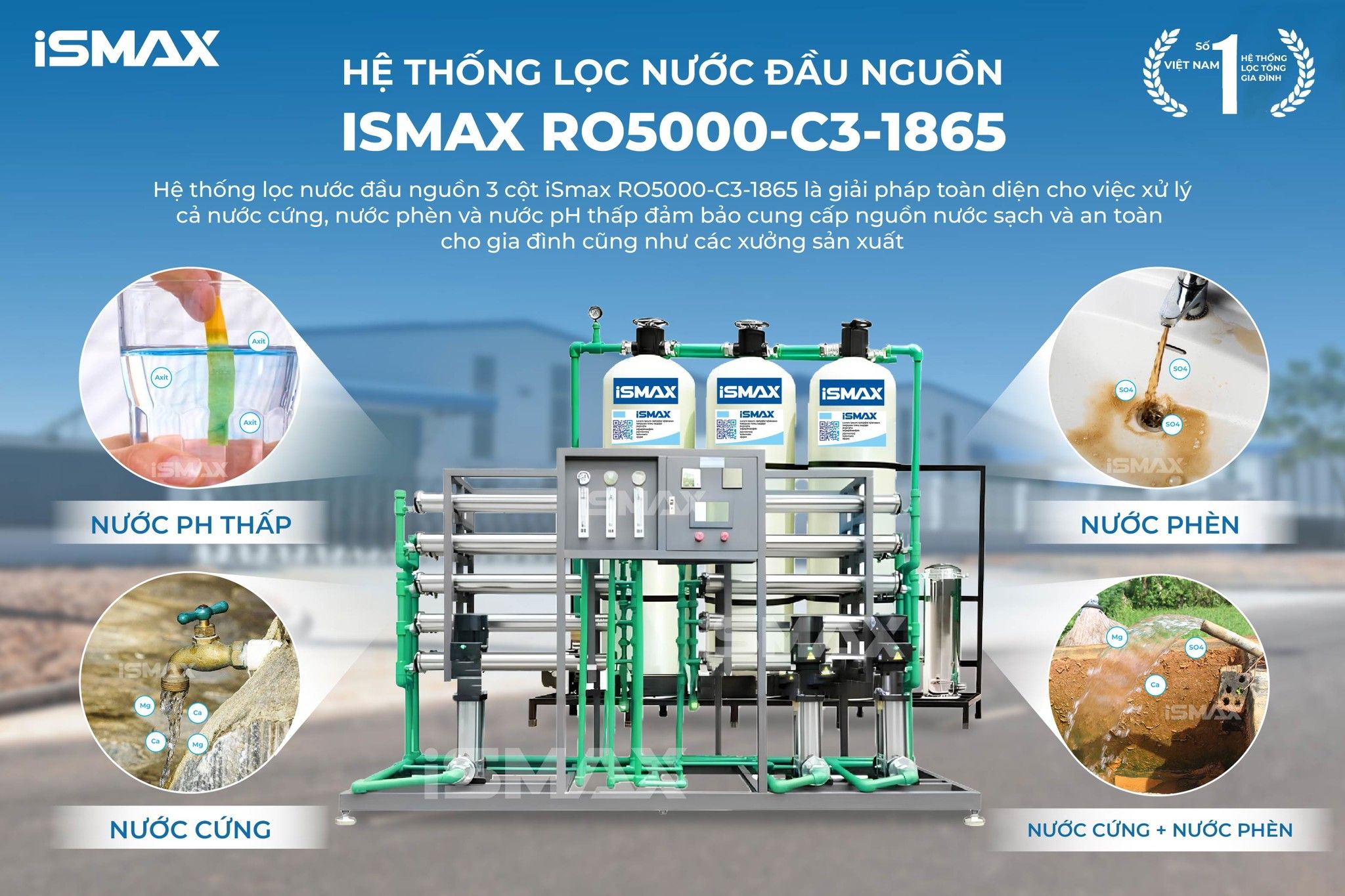 iSmax RO5000-C3-1865 lọc trực tiếp nguồn nước uống tinh khiết công suất khủng