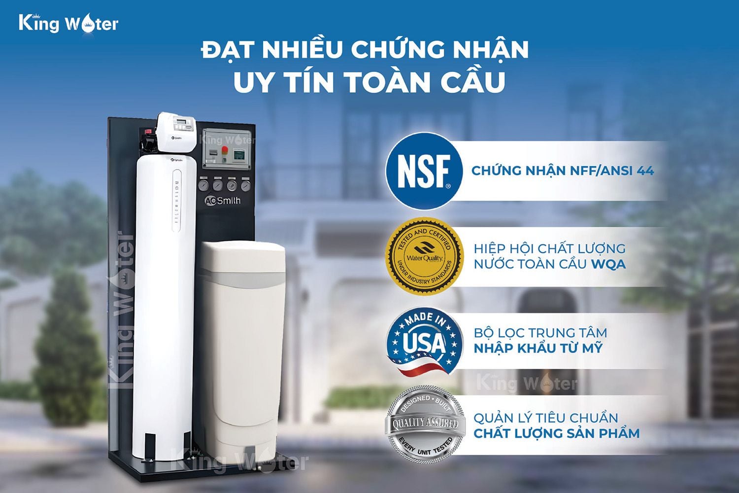 Máy lọc nước tổng&nbsp;AO Smith System 103 đạt nhiều chứng nhận uy tín