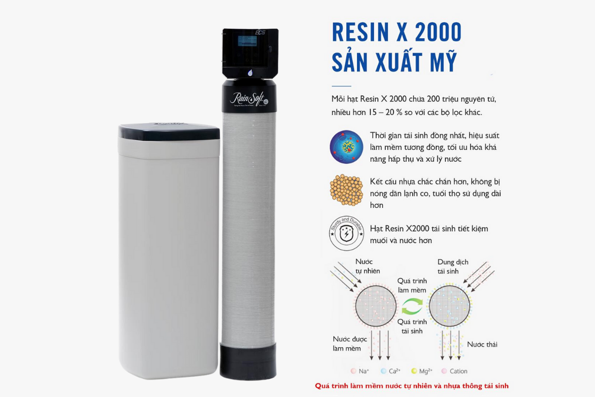 Lọc đầu nguồn EC5 với vật liệu Resin X 2000 làm mềm nước