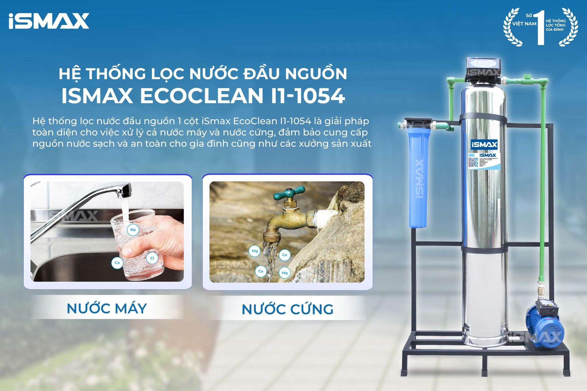 iSmax EcoClean I1-1054 chuyên trị đa dạng vấn đề về nguồn nước sinh hoạt trong gia đình