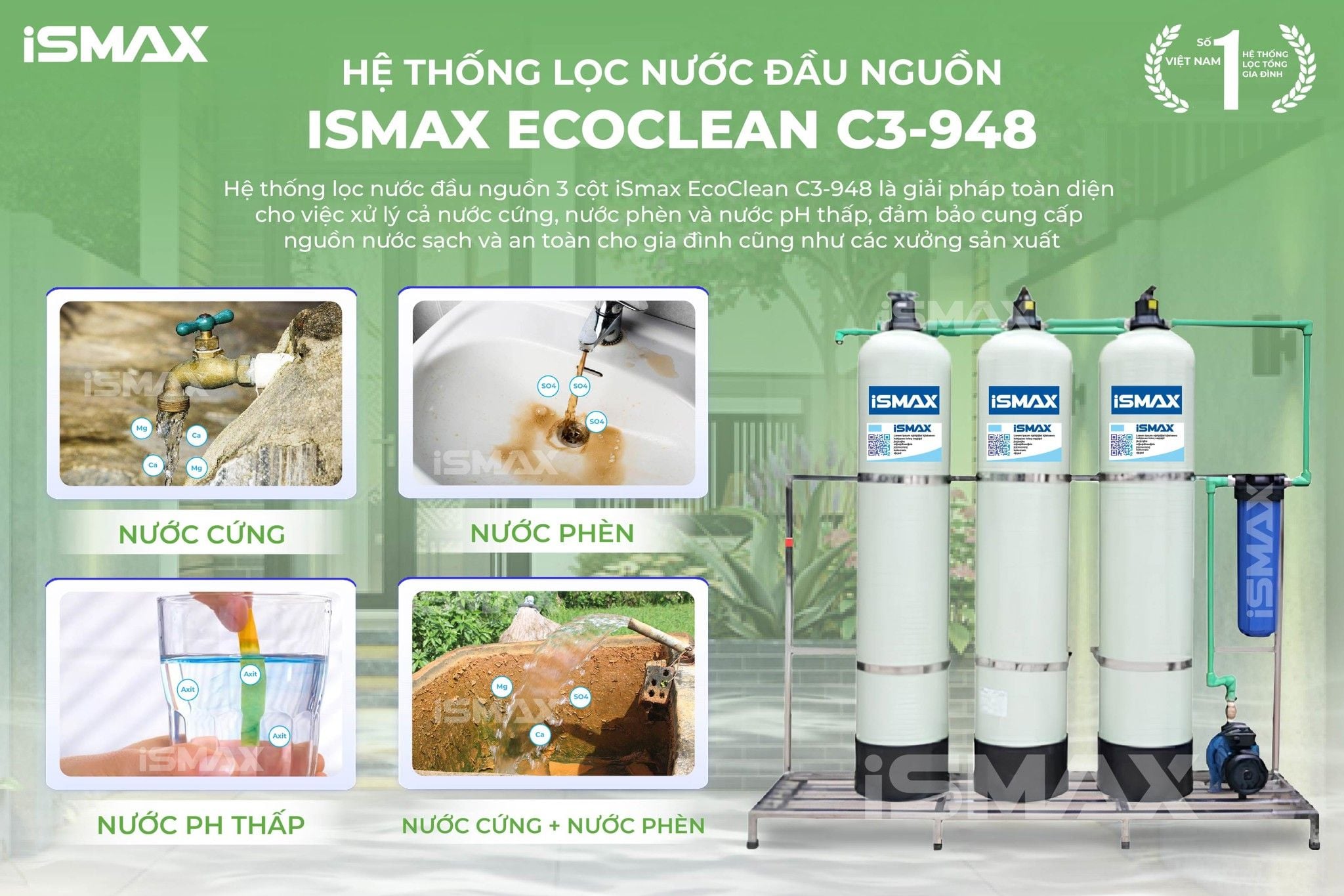 EcoClean C3-948 chuyên xử mọi lý vấn đề về nguồn nước sinh hoạt cho gia đình