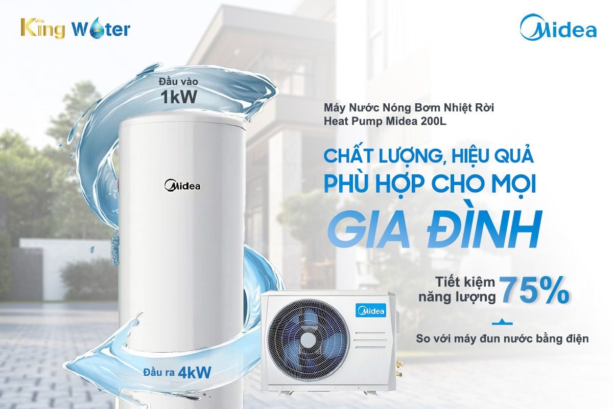 Hệ thống làm nóng nước tiên tiến của Heat Pump Midea giúp tiết kiệm tới hơn 75% chi phí điện năng