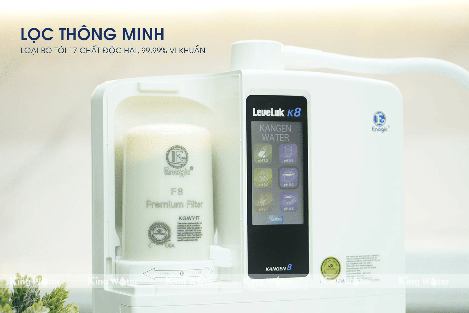 Máy Kangen K8 sử dụng bộ lọc thông tiên tiến, lọc sạch mọi vi khuẩn