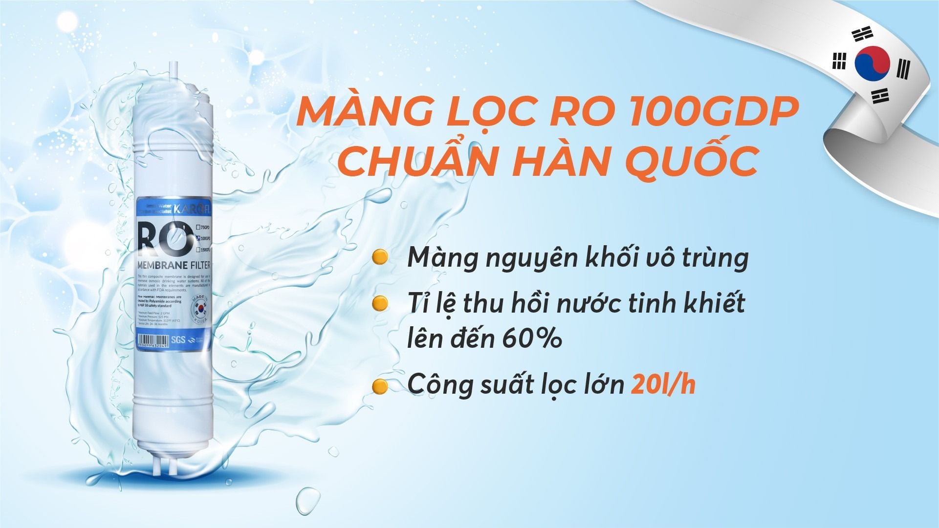 Máy lọc nước bán công nghiệp Karofi 30 L/H trang bị RO thay nhanh Hàn Quốc 100GPD