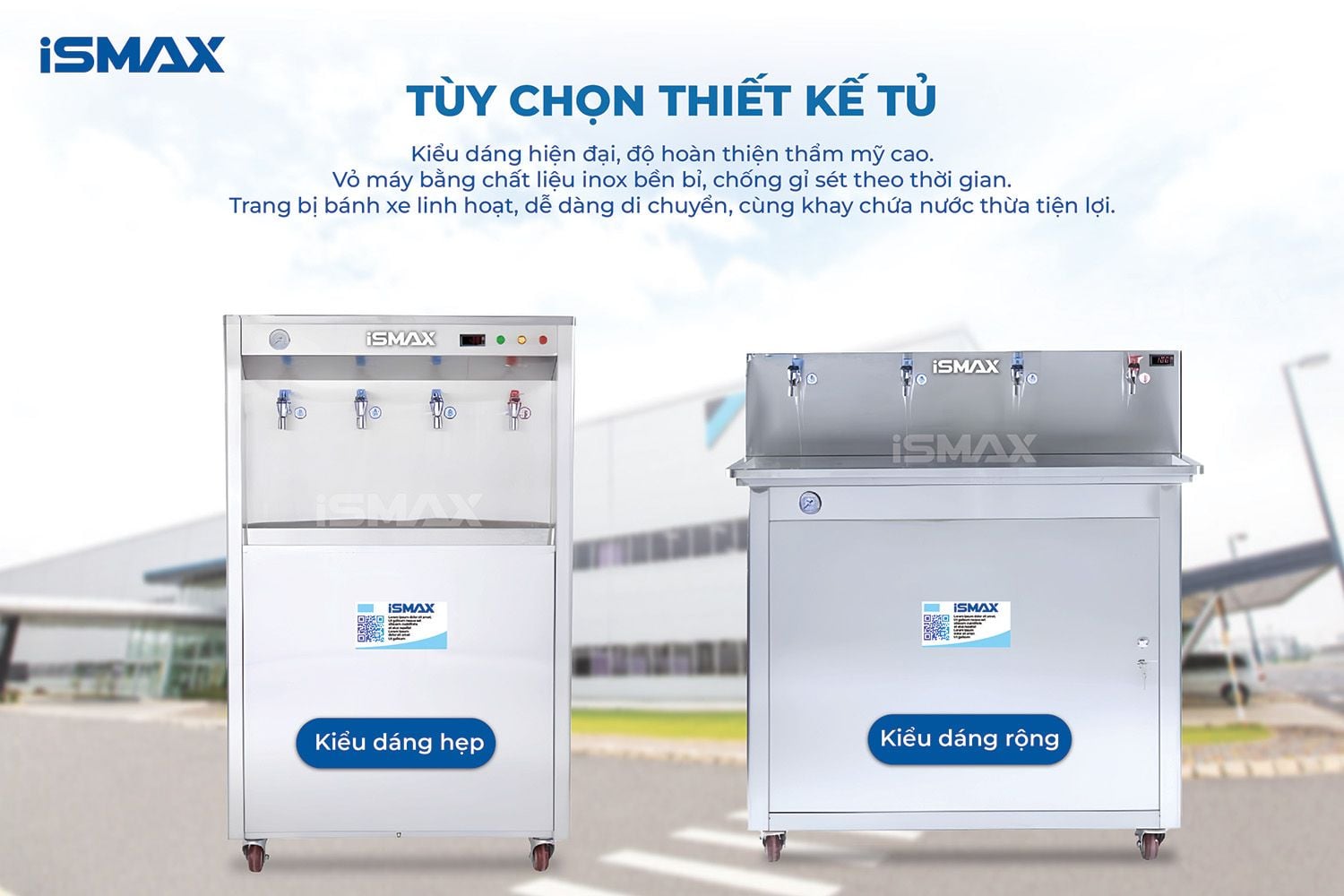 Máy bán công nghiệp iSMAX SC-4P 100L/H gồm 2 kiểu tủ để khách hàng lựa chọn