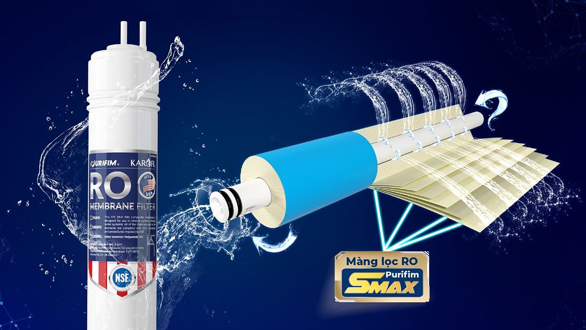 Hẹ thống lọc bán công nghiệp 50 L/H Karofi sử dụng công nghệ lọc Smax RO sản xuất tại Mỹ