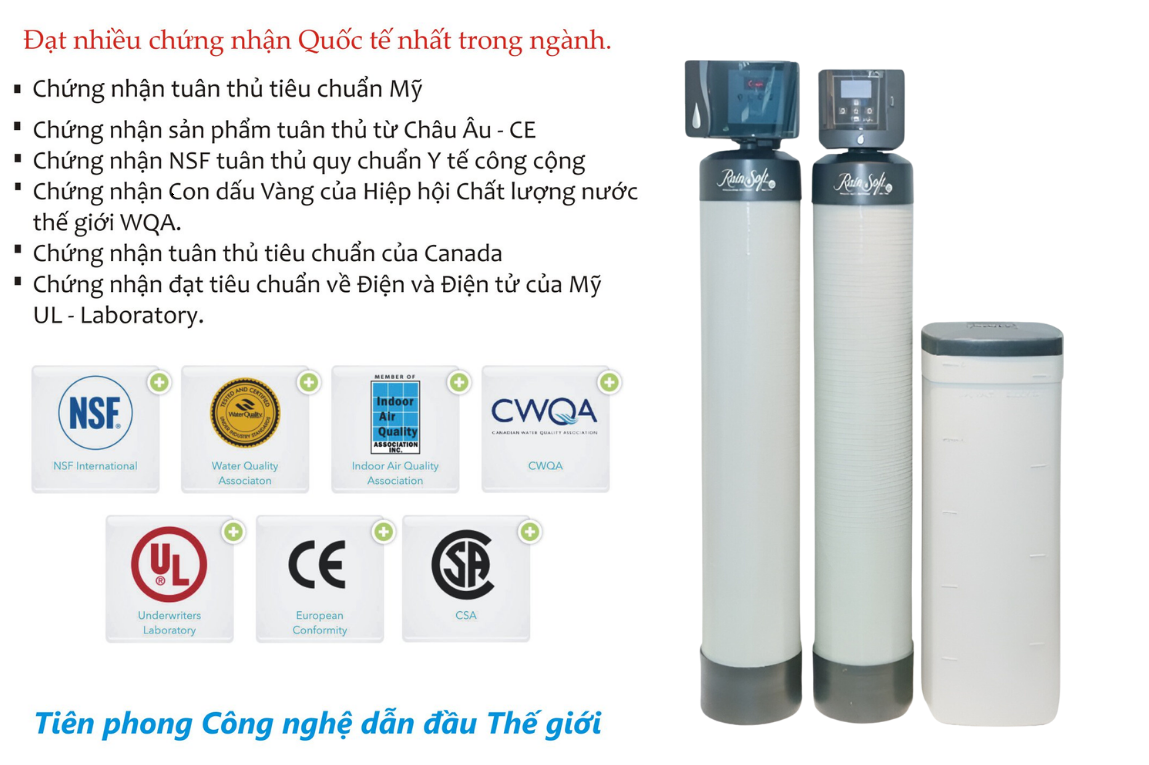 Lọc tổng RainSoft EC4 đạt nhiều tiêu chuẩn trong ngành xử lý nước