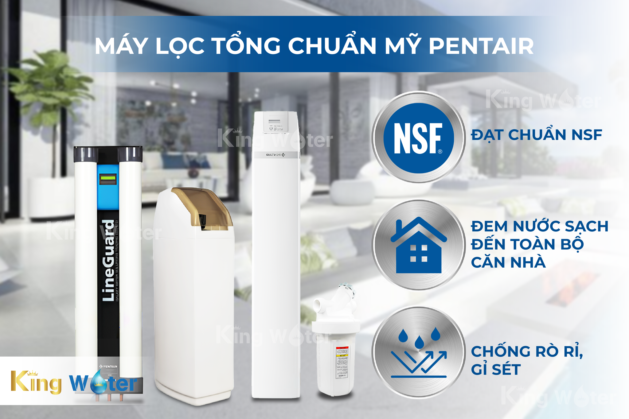 Máy lọc tổng đầu nguồn Pentair Riversoft POE + Lineguard UF-100 được nhập khẩu trực tiếp từ Hoa Kỳ, đạt nhiều chứng nhận quốc tế uy tín