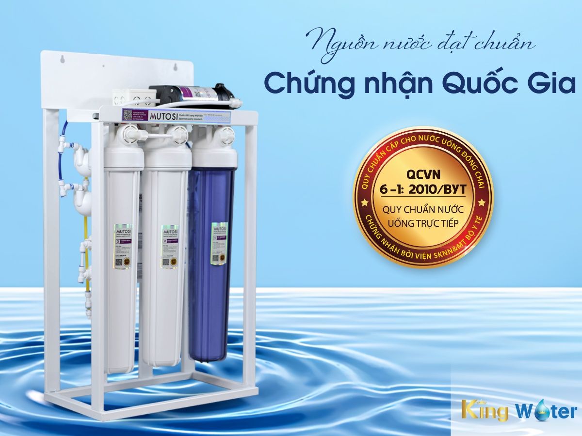 Nguồn nước đầu ra đạt chứng nhận Quy chuẩn quốc gia về nước uống đóng chai QCVN6-1:2010/BYT