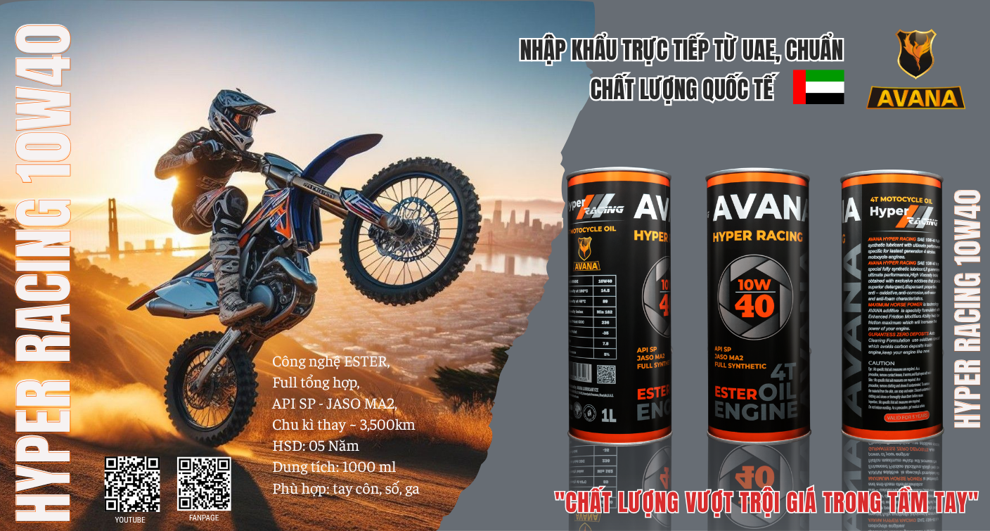 AVANA HYPER RACING 10W40: Giải Phóng Sức Mạnh Vô Song – Dầu Nhớt Tối Thượng Cho Xe Phân Khối Lớn và Xe Đua và xe ga