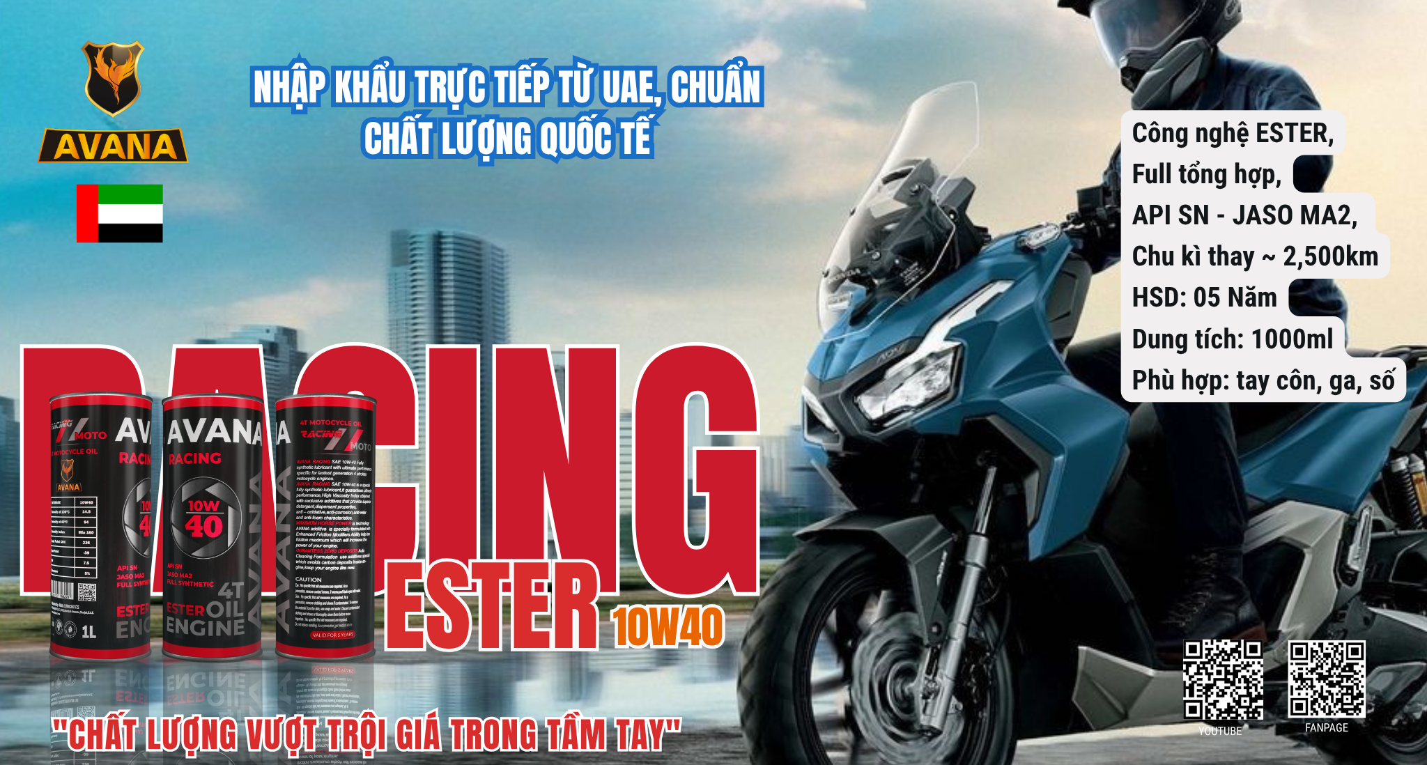 AVANA RACING ESTER 10W40: Bứt Phá Sức Mạnh - Bảo Vệ Tối Ưu Cho Xe Côn Tay và Xe Số