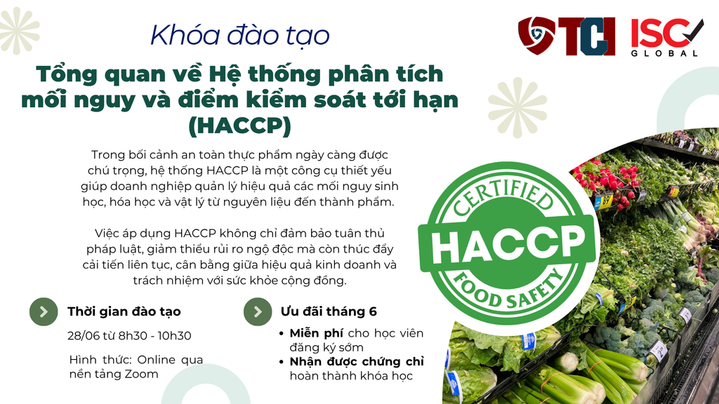 Khóa đào tạo Tổng quan về Hệ thống phân tích mối nguy và điểm kiểm soát tới hạn (HACCP)
