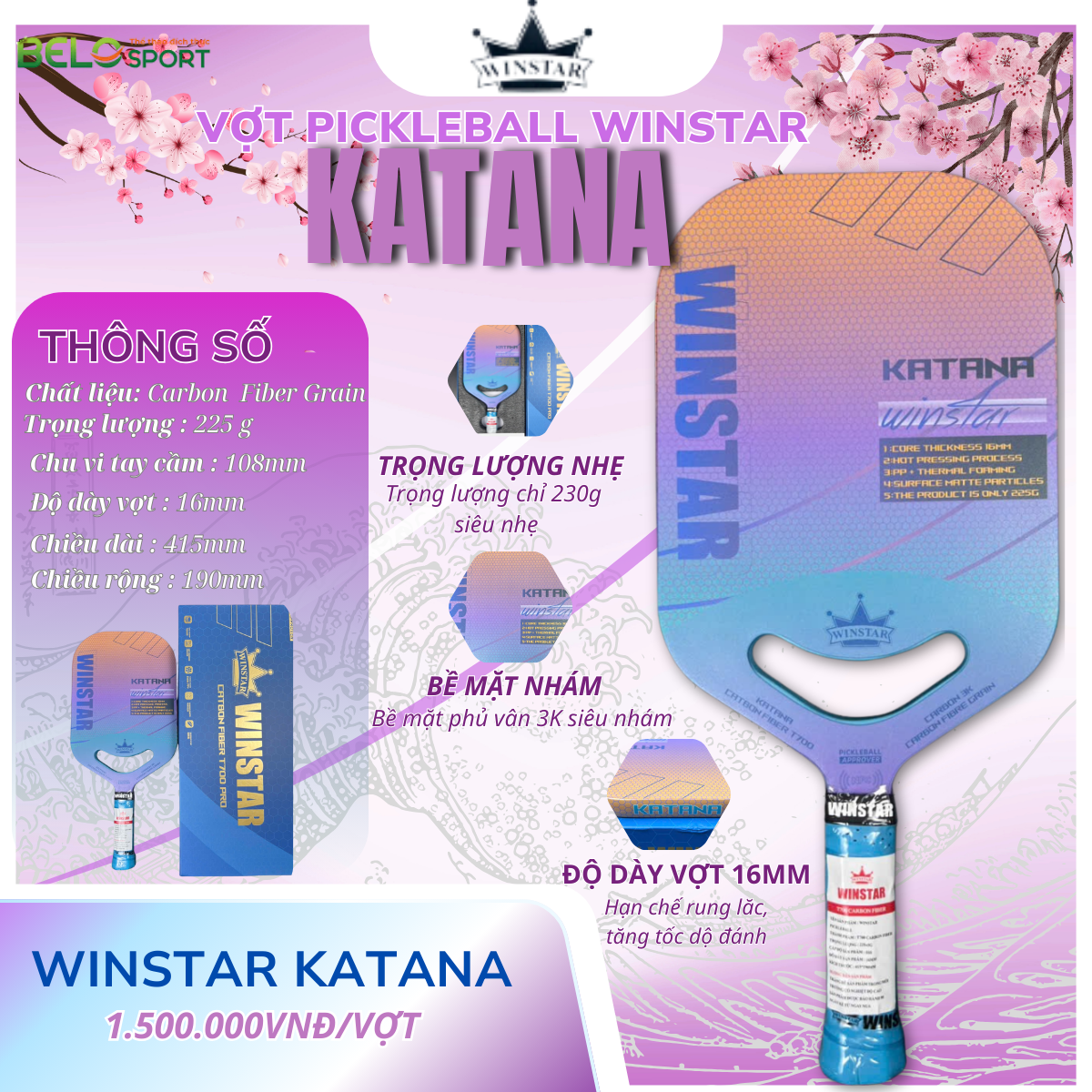 Winstar Katana – Vợt Pickleball mang tinh thần Katana và vẻ đẹp hoa anh đào Nhật Bản