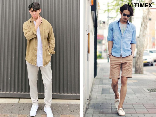 Phối hợp style áo sơ mi khoác ngoài nam