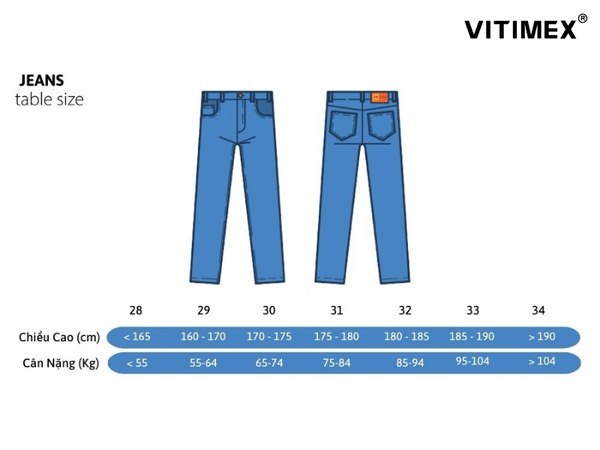 Bảng size quần jean nam: Hướng dẫn chọn size chuẩn