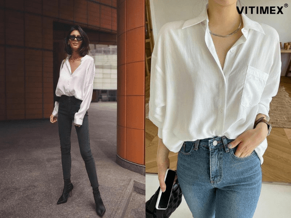 Style quần jean áo sơ mi trắng nữ: Hướng dẫn mix đồ thời trang