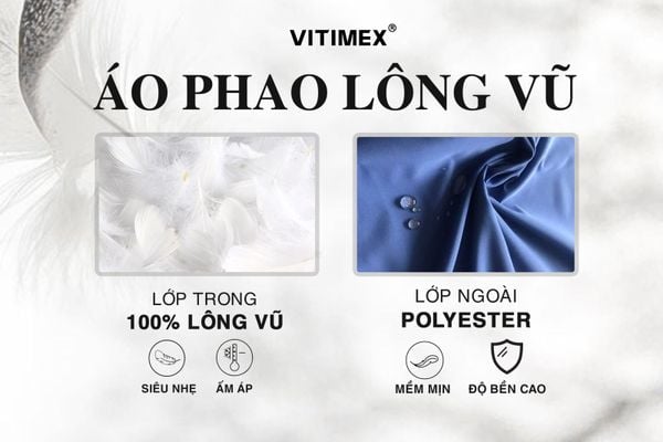 Chất liệu và thiết kế áo phao lông vũ VITIMEX