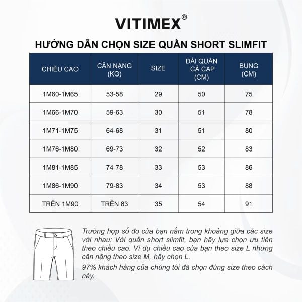 Hướng dẫn chọn size quần short nam VITIMEX phù hợp với vóc dáng