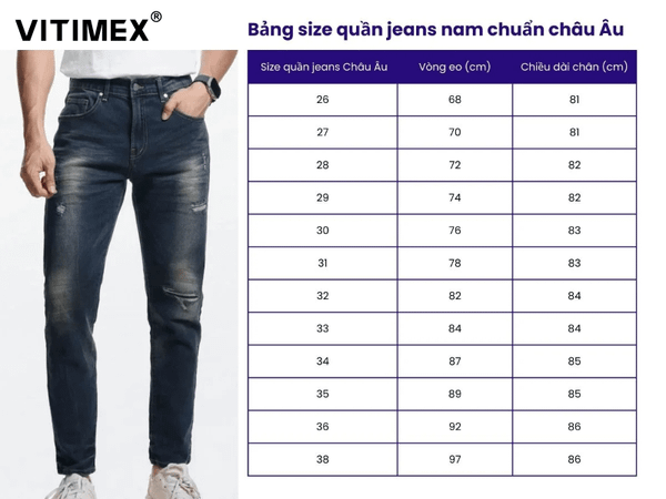 Hướng dẫn chọn size quần jean nam Châu Âu phù hợp