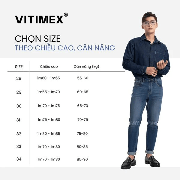 Hướng dẫn chọn size quần jean nam Châu Âu phù hợp
