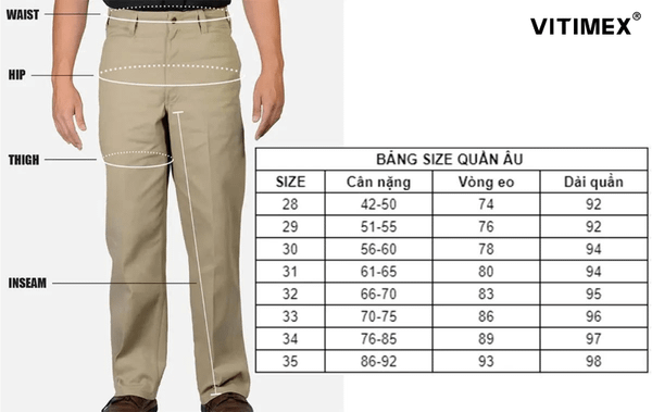 Bảng size quần âu nam chuẩn: Hướng dẫn chọn size phù hợp
