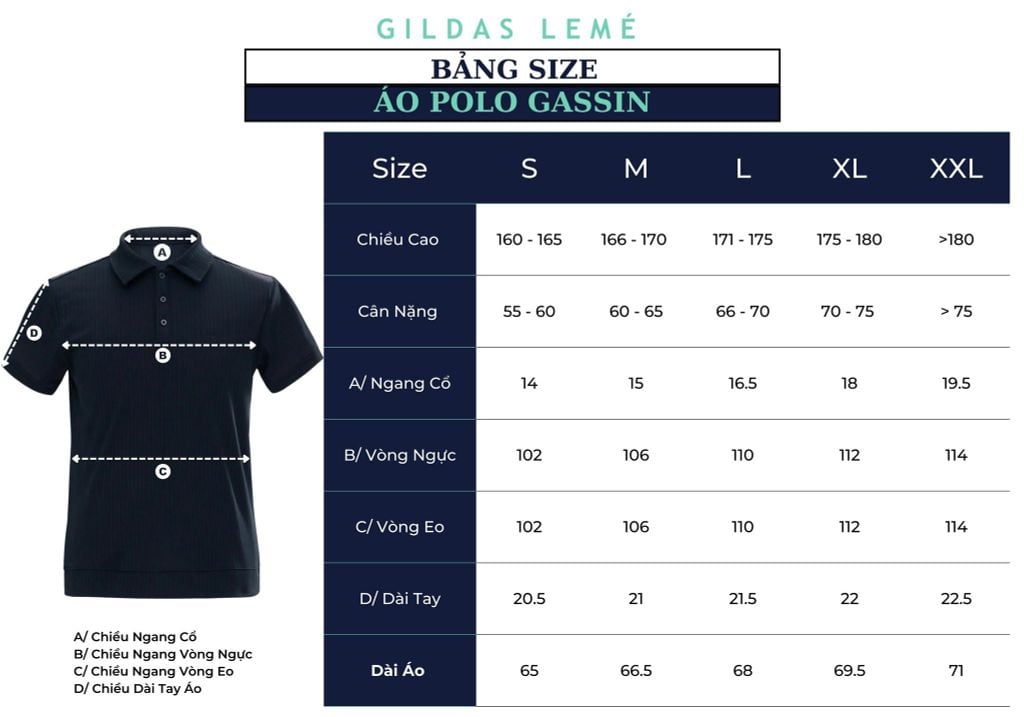 bảng size áo polo